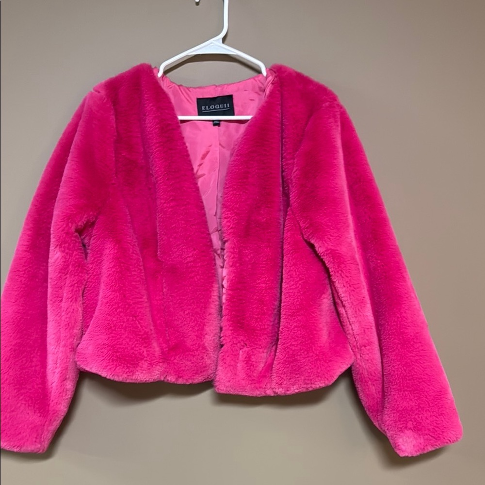 Eloquii Vibrant Pink Faux Fur Jacket.  Excellent Condition. Pockets
